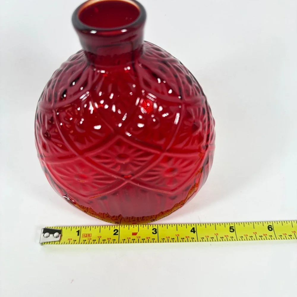 Vintage MMA Ruby Red Glass Daisy button Small Flask Vase Metropolitan Museum Art